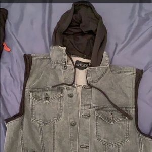 Black Hooded Jean Vest